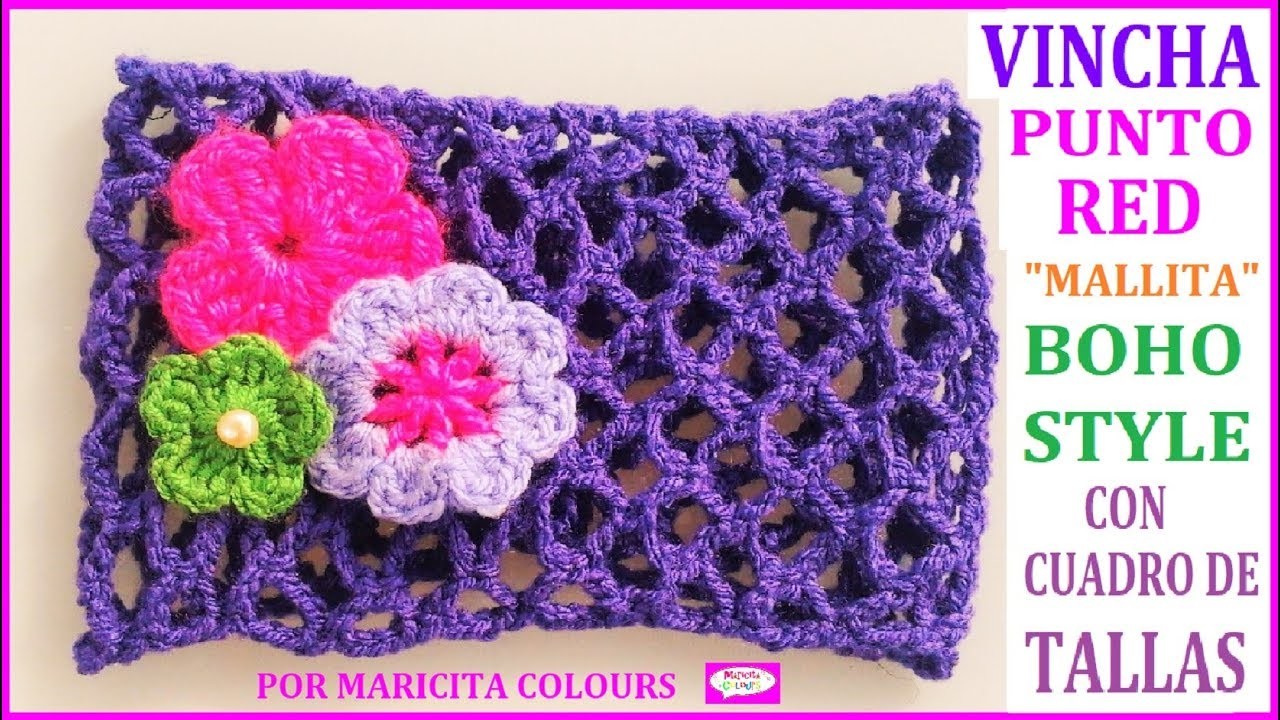 Vincha a Crochet con Tallas "Mallita" Punto Red Tutorial por Maricita Colours