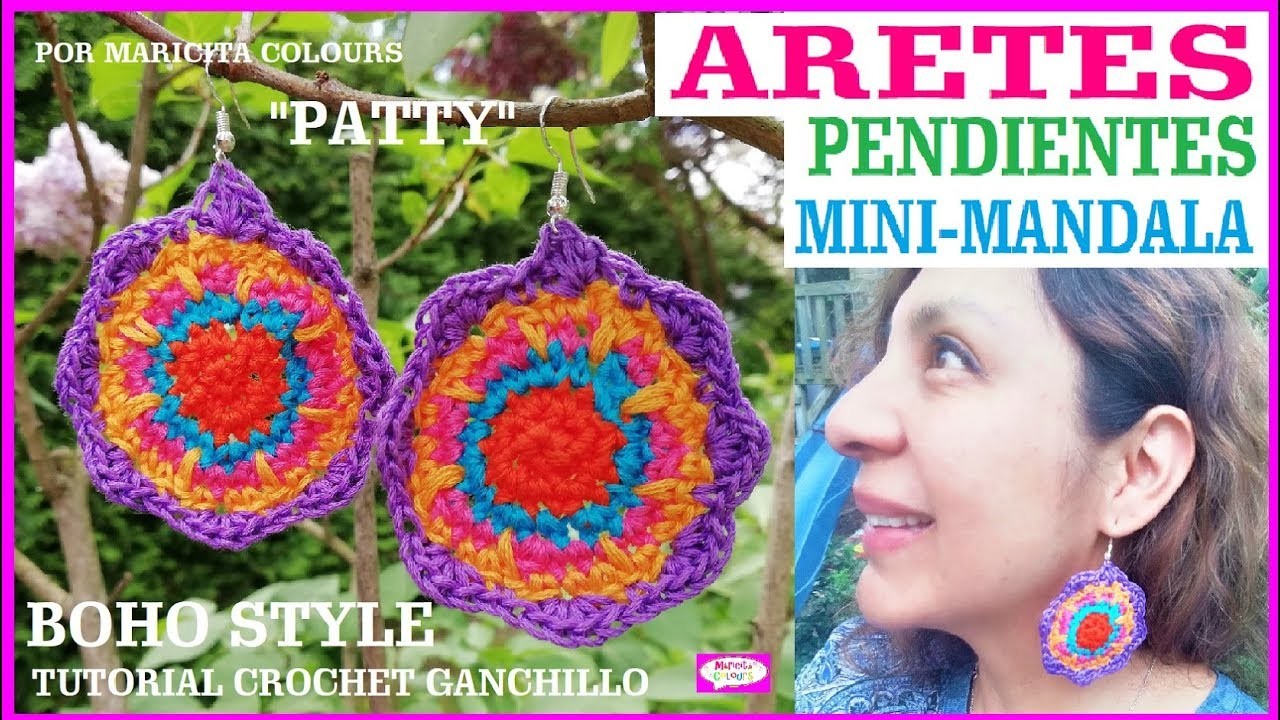 Aretes Mini Mandala en BOHO STYLE a Crochet "Patty" Tutorial por Maricita Colours