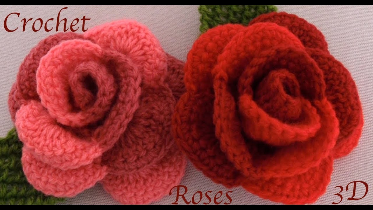 Como hacer rosas en 3D de dos colores tejidas con Gancho Crochet paso a paso tejido tallermanualperu