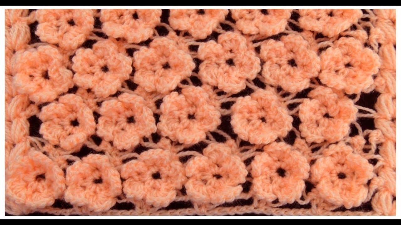 Como tejer con Ganchillo Crochet punto de flores en 3D para cobijitas tejido tallermanualperu