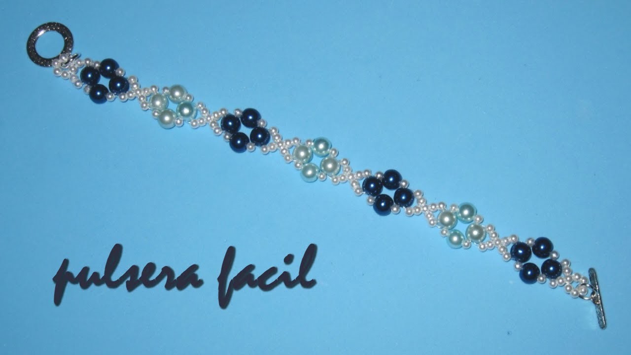 DIY - Pulsera facil de perlas azules DIY - Easy bracelet of blue pearls