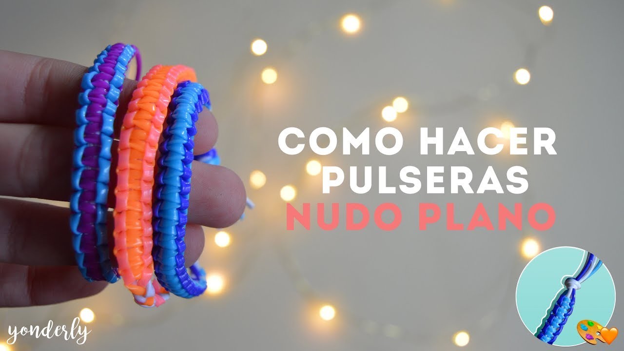 ❤️ Hacer pulseras de NUDO PLANO O COBRA con hilos de plástico [tutorial] [diy] [fácil]