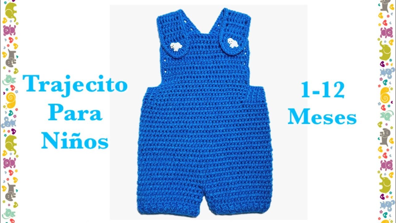 Overol. peto. pechera.Body o trajecito para niños en gancho de 1-12 meses -Crochet for Baby #128