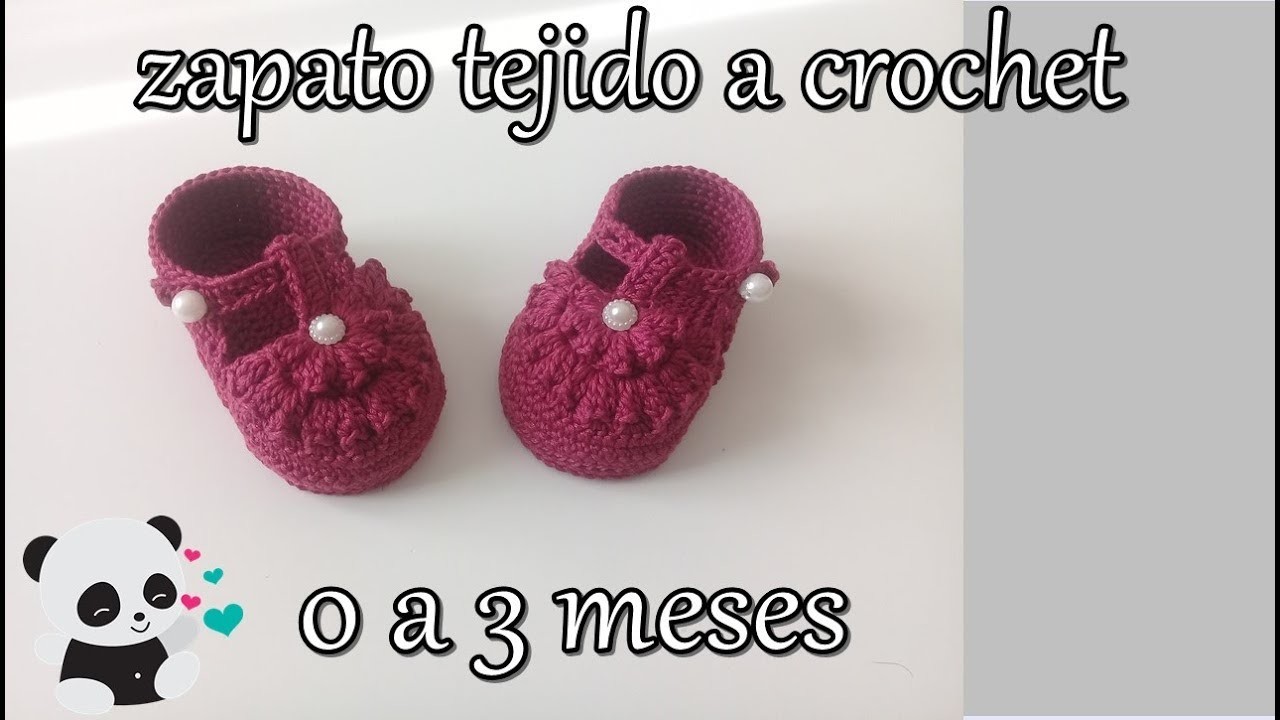 Zapatito tejido a crochet 0 a 3 meses -bebe - flor pop corn-