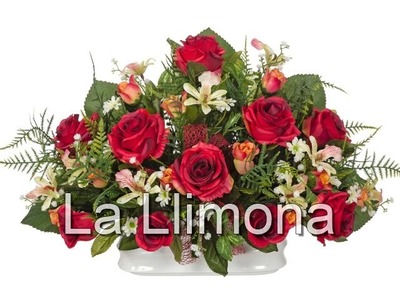 Arreglos florales artificiales. Jardinera cerámica rosas artificiales rojas 32 -La Llimona