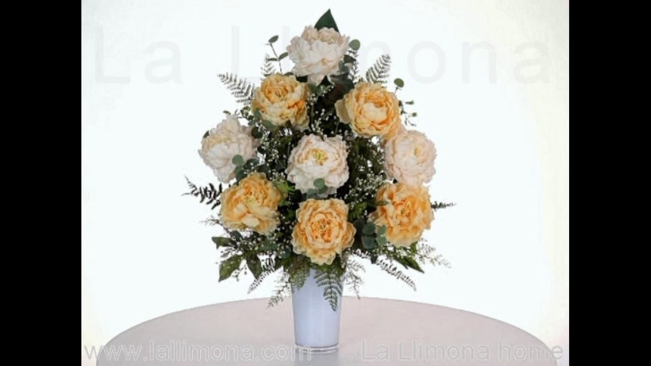 Arreglos florales - Centro de flores artificiales peonias amarillas y blancas - La Llimona home