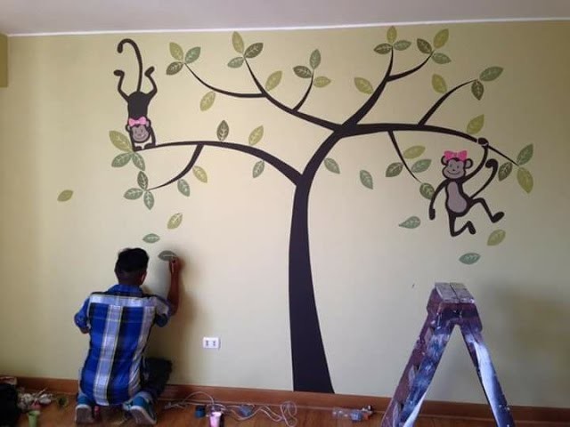 Como decorar una pared para habitacion de bebes Ideas - pintando Monitos
