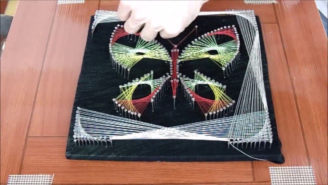 Cuadro con hilos tensados mariposa string art