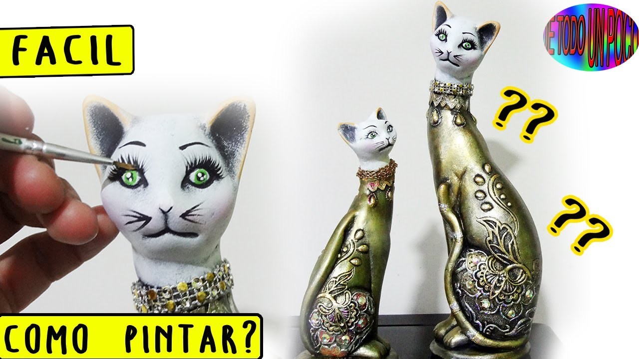 Como pintar ceramica - gatos metalizados para centro de mesa. Decorated cats