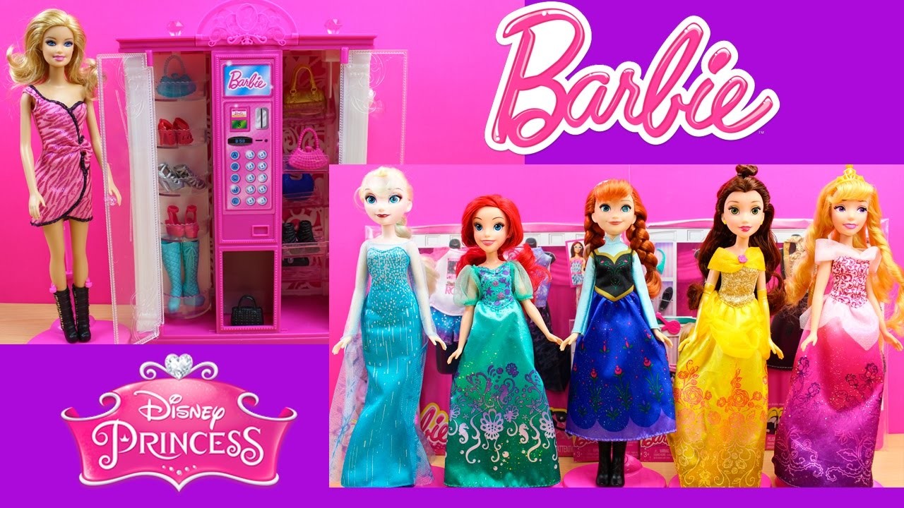 Juguetes de Barbie - Máquina de Moda Mágica Barbie y Haul de Ropa y Accesorios Princesas Disney