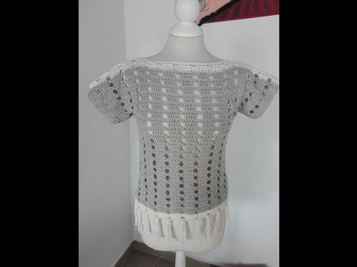 Blusa azalea en tonos gris y beige con flecos tejida a crochet