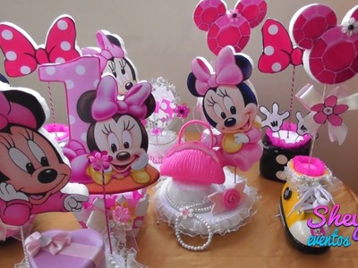 Centro de mesa  de Minnie bebe, decoracion temática,fiestas de niñas. DiY