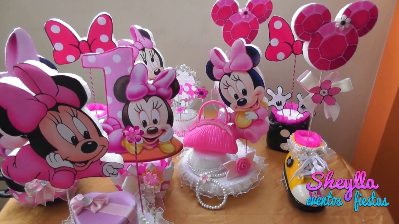 Centro de mesa  de Minnie bebe, decoracion temática,fiestas de niñas. DiY
