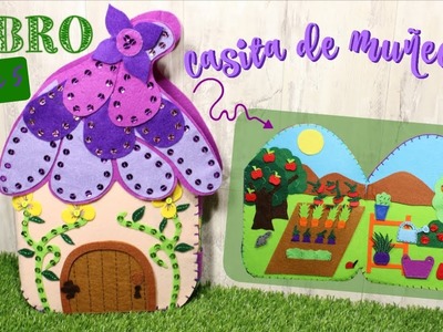 Cómo hacer un libro de fieltro-CASA DE MUÑECAS-  huerto y jardín con plantillas