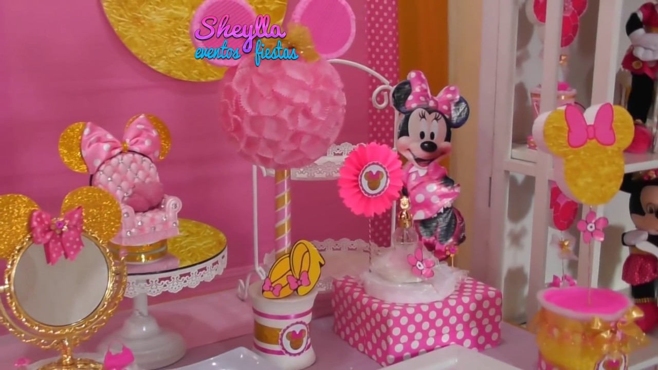 Minnie dorada, coqueta, decoración de fiesta infantil temática, niña