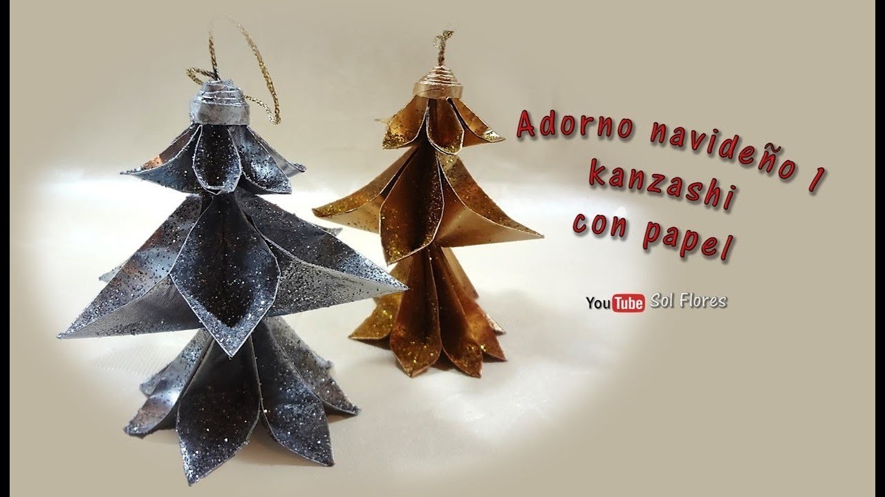 Adorno navideño 1 kanzashi con papel - Christmas ornament 1 kanzashi with paper