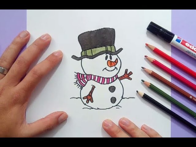 Como dibujar un muñeco de nieve paso a paso 7 | How to draw a snowman 7