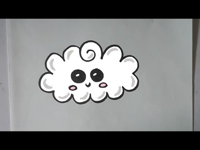 Como dibujar una nube kawaii paso a paso - How to draw a cloud kawaii step by step