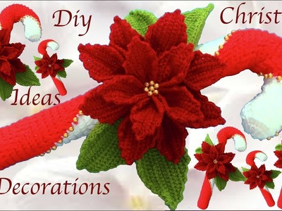 Como hacer bastón de caramelo con Flores Nochebuena en  punto 3D a Crochet tejido tallermanualperu