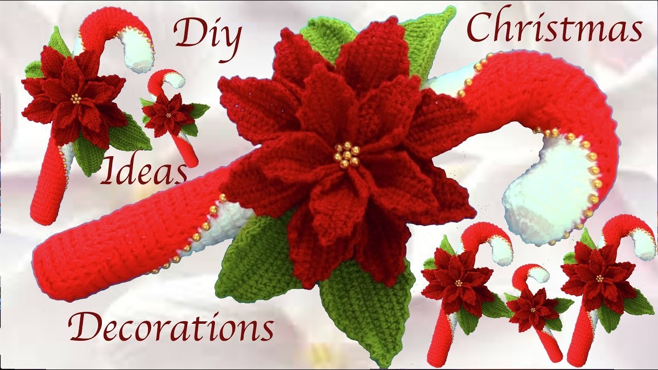 Como hacer bastón de caramelo con Flores Nochebuena en  punto 3D a Crochet tejido tallermanualperu