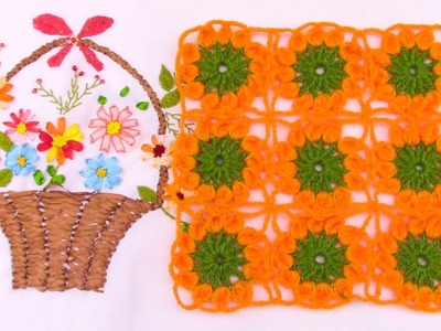 Motivo o pastilla a crochet de flores para aplicar en tapetes, centros de mesa, manteles y colchas