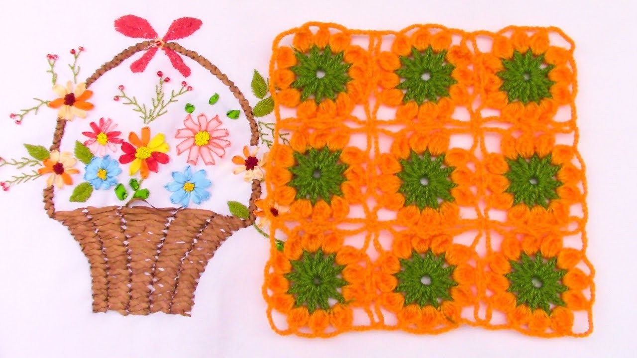 Motivo o pastilla a crochet de flores para aplicar en tapetes, centros de mesa, manteles y colchas