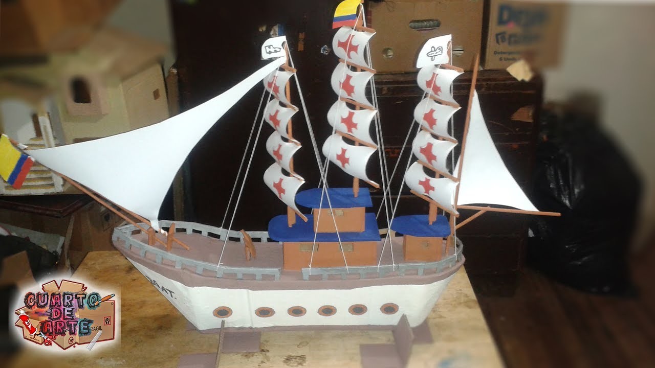 Como hacer un barco Pirata de carton. How to make a boat.CUARTO DE ARTE