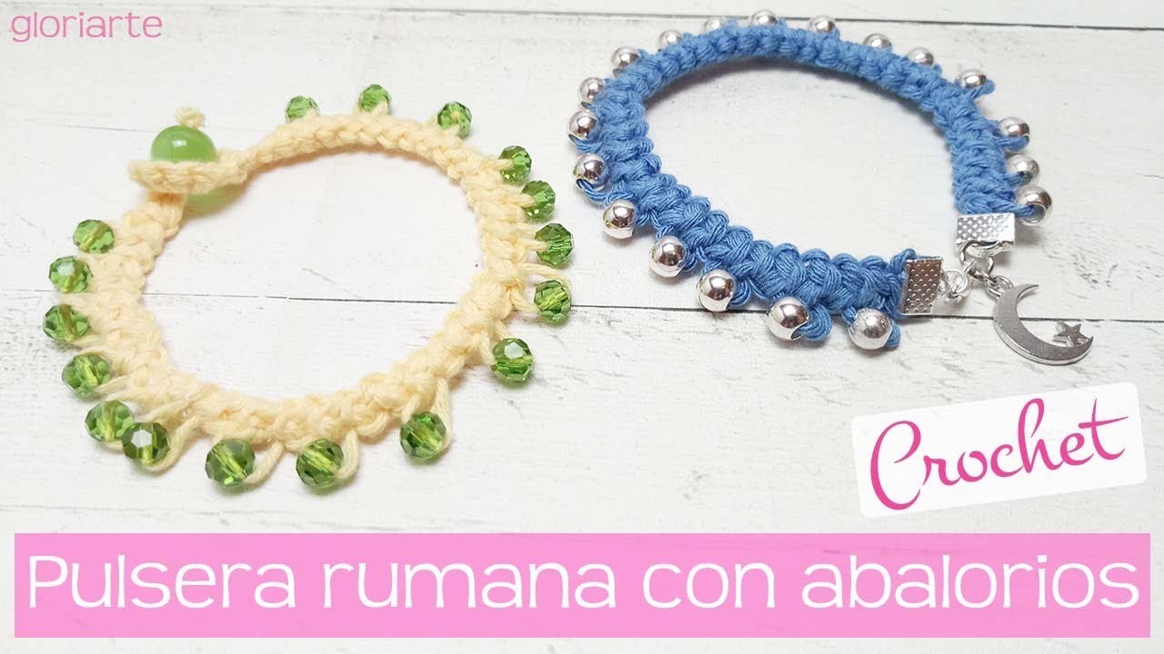 Pulsera rumana de ganchillo con abalorios. Romanian crochet bracelet with beads.