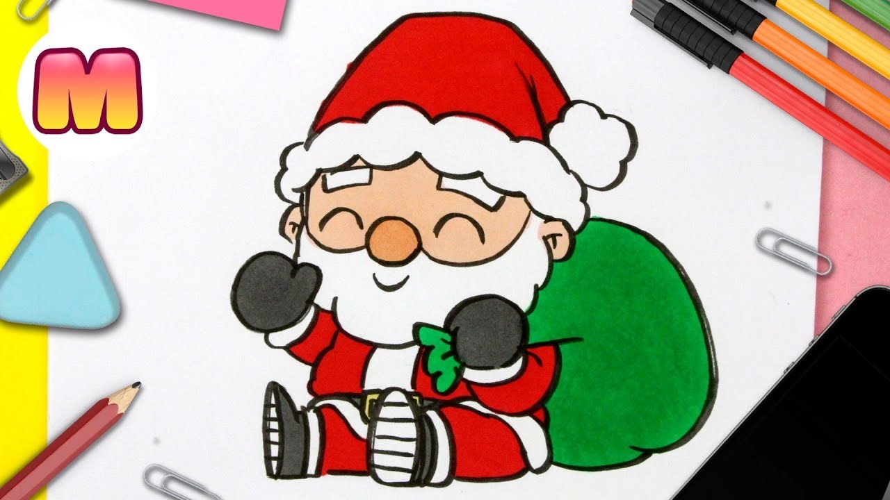 COMO DIBUJAR A SANTA CLAUS KAWAII - Dibujos de navidad faciles - como dibujar a papa noel