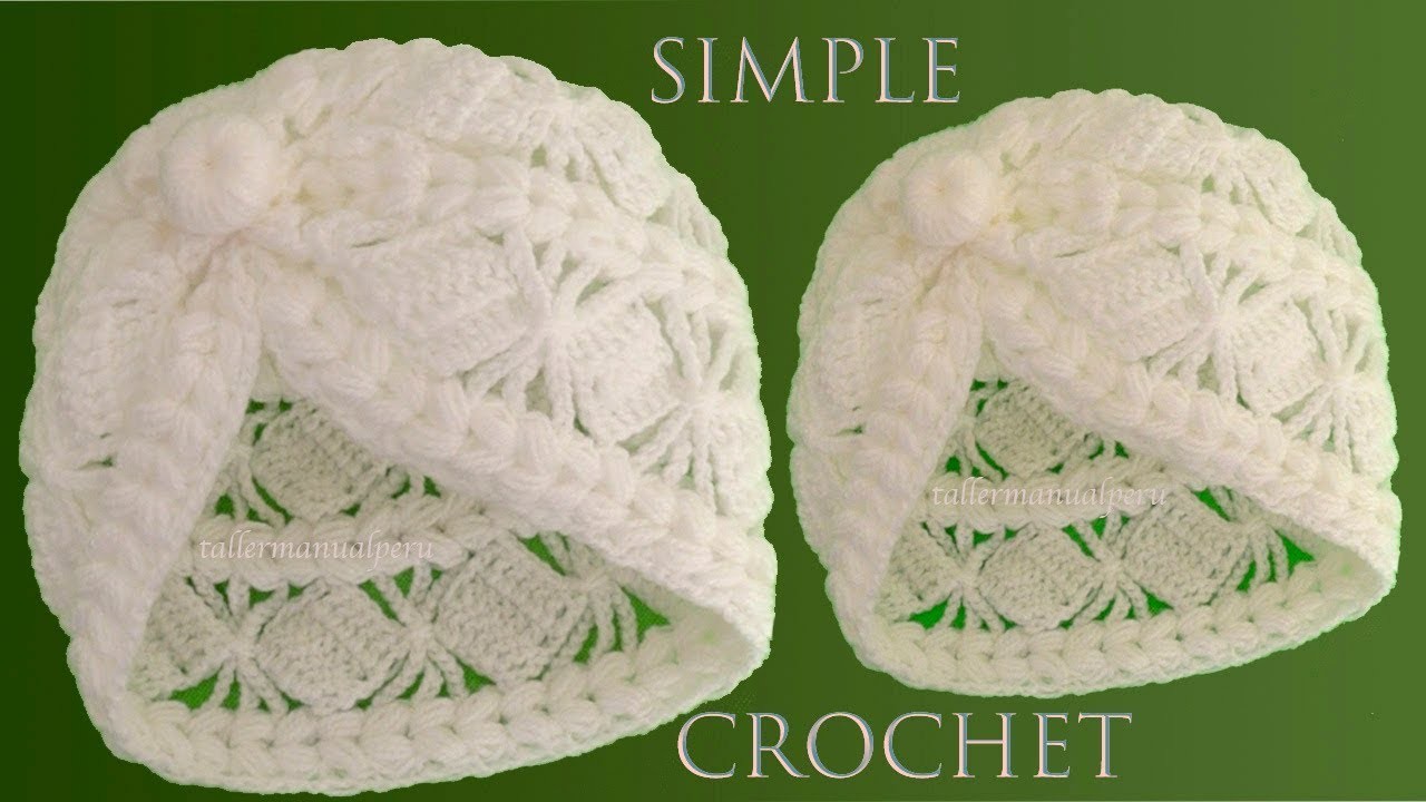 Como tejer a crochet gorro fácil en punto cuadrados con trenzas en relieve 3D tejido con ganchillo