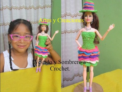Vestido De Colores y Sombrero a Crochet.