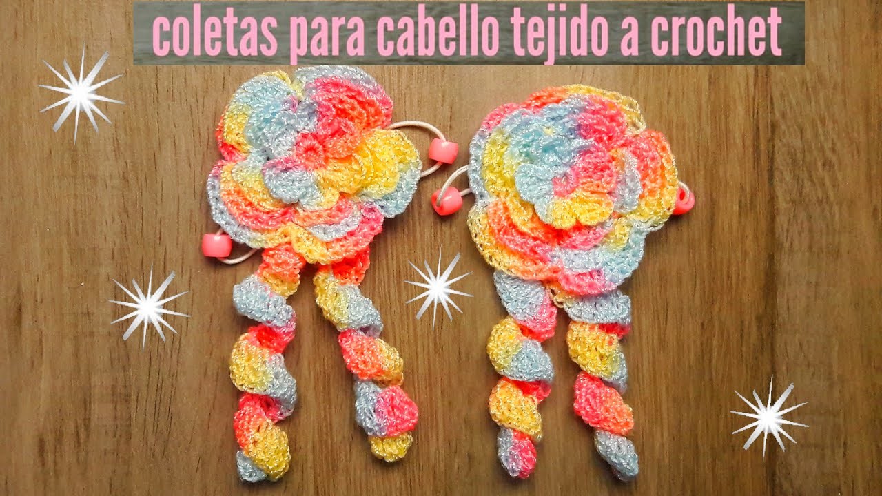 Bolitas de Flores Tejidas a Crochet con Espirales. Coletas a Crochet