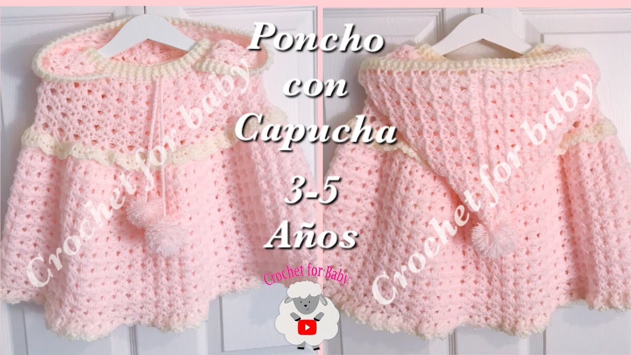 Como tejer poncho para niñas con capucha | capitas | capa fácil a crochet- Crochet for Baby #193