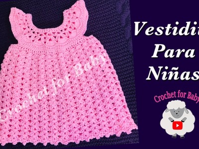 Como tejer vestido a crochet para niñas de 0-9M Vestiditos a crochet Crochet for Baby 194