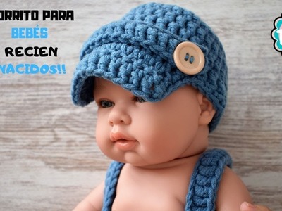 Gorrito con visera tejido a crochet para bebés  | 0 - 1 MESES