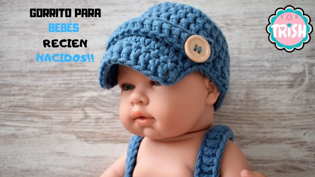 Gorrito con visera tejido a crochet para bebés  | 0 - 1 MESES