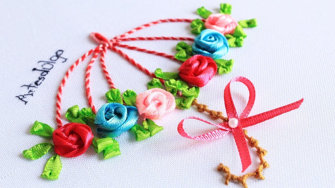 Bordado a Mano: Sombrilla con Rosas en Cintas | Umbrella Embroidery with Ribbon Roses