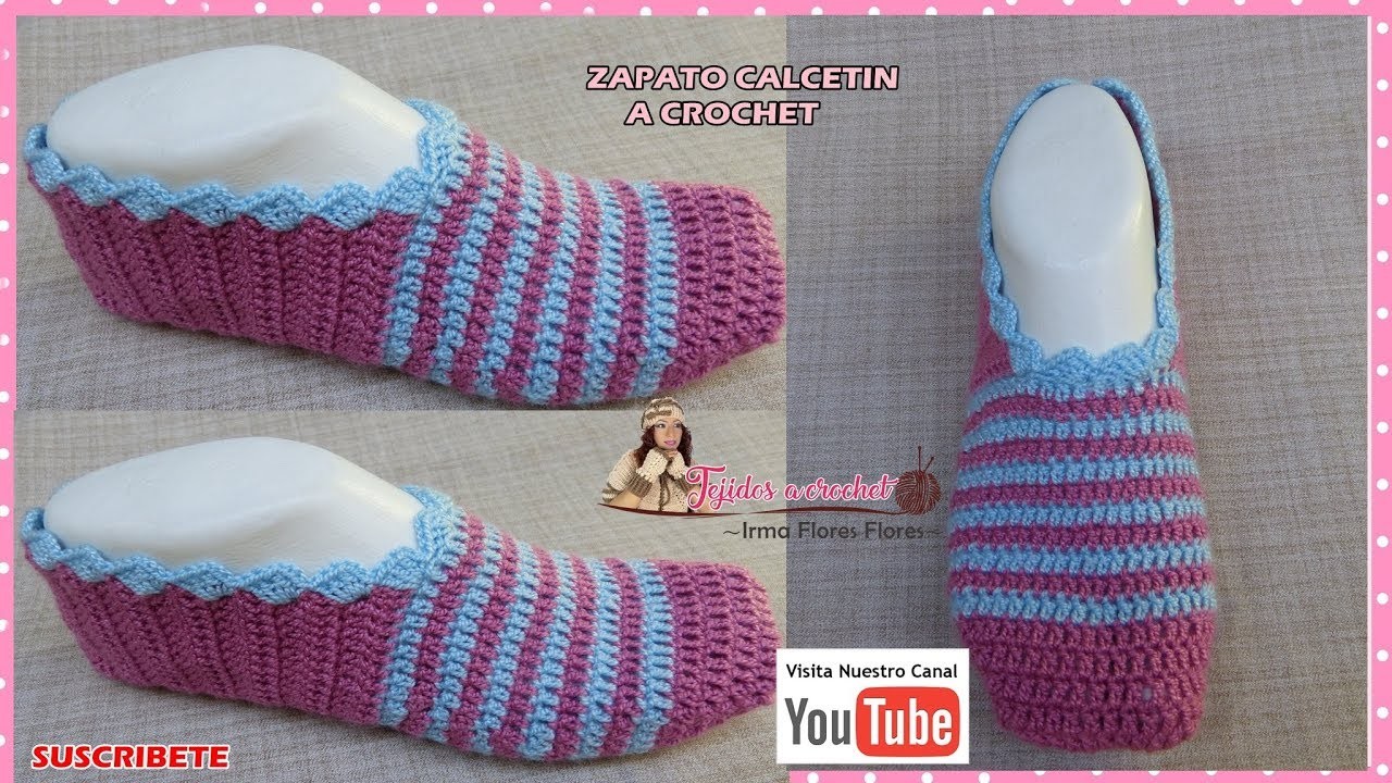 Como tejer calcetín para dama tejido a crochet en vídeo tutorial paso a paso