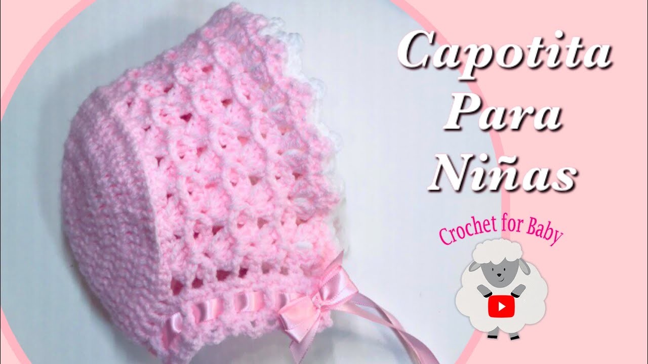 Como tejer gorro capota para bebé con ganchillo croché para niñas -Baby bonnet -Crochet for Baby 195