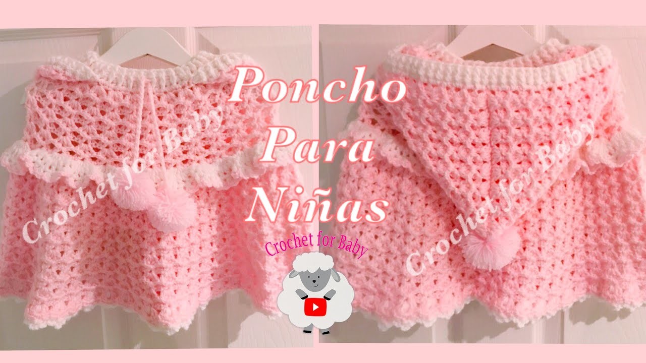 Como tejer poncho para bebé con capucha | capa fácil para niñas - 6M- 3 años - Crochet for Baby 196