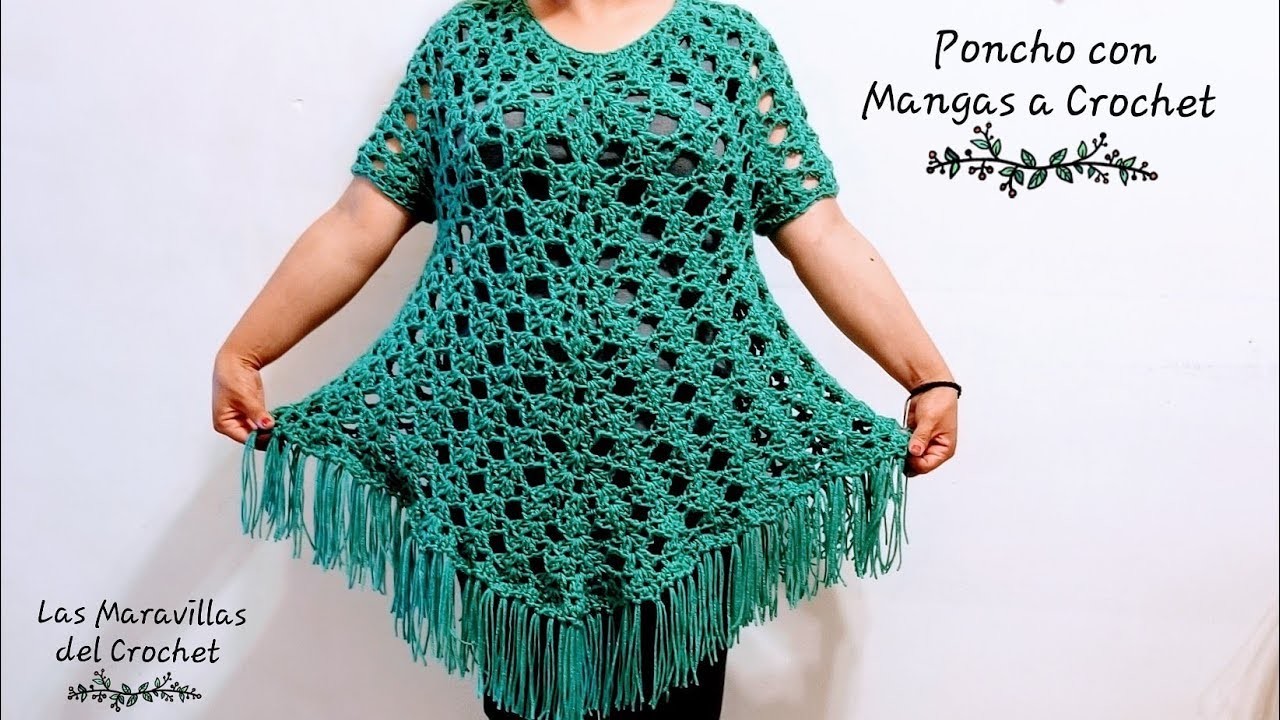 (SUBTITLED IN ENGLISH) #LasMaravillasdelCrochet Poncho a Crochet con Mangas *(Tipo Bluson)*
