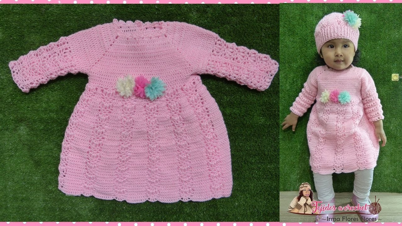 Vestido punto fantasia en crochet para niñas.facil de tejer 1º parte.
