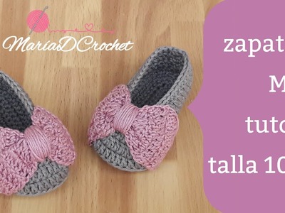 Zapatitos con moño talla 3 a 6 meses. Tutorial completo zapatitos a crochet para bebé.