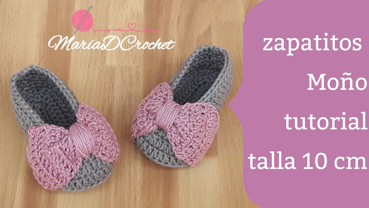 Zapatitos con moño talla 3 a 6 meses. Tutorial completo zapatitos a crochet para bebé.