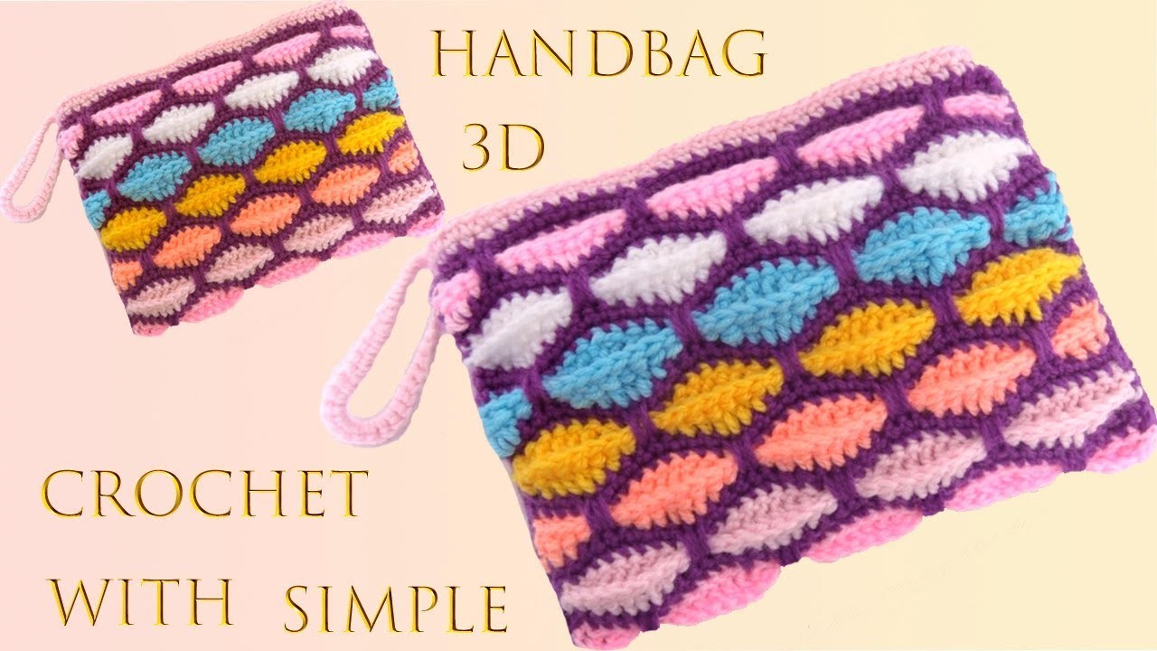 Bolso a Crochet Punto fácil en 3D Mosaico de Marshmallow tejido paso a paso tallermanualperu