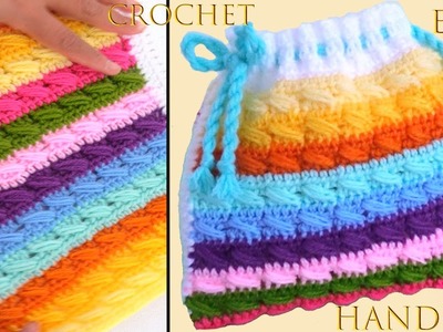 Bolso a crochet Punto lazada doble 3D de colores para cobijtas de bebes tejido tallermanualperu