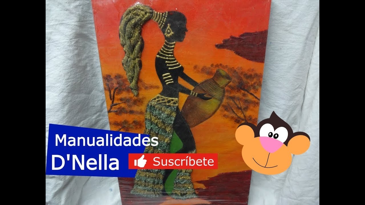 Cuadro de Africana con Textura y Gasa Parte 2 By: "Taller Nella 2,019"