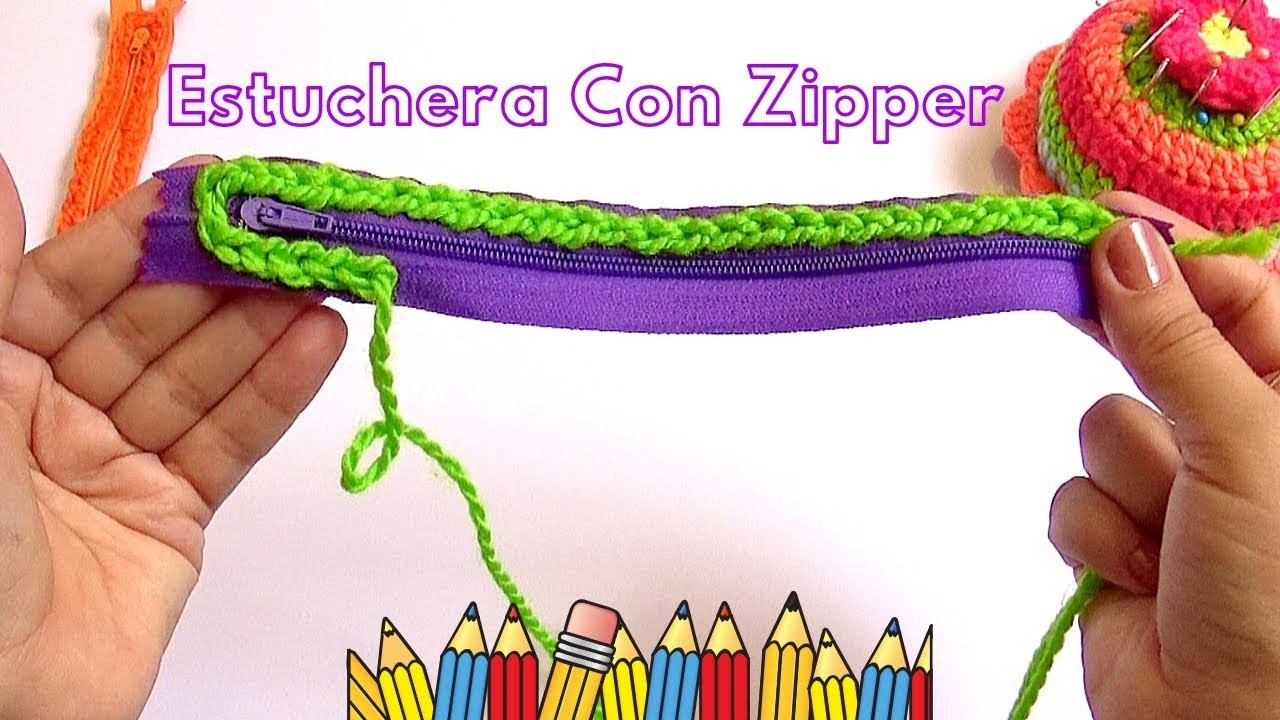 Estuchera tejida a crochet para Regreso a clases. como poner el zipper