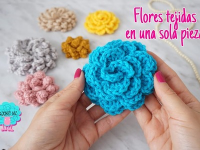 Flores tejidas a crochet en 1 sola pieza -  3 diseños. tutorial