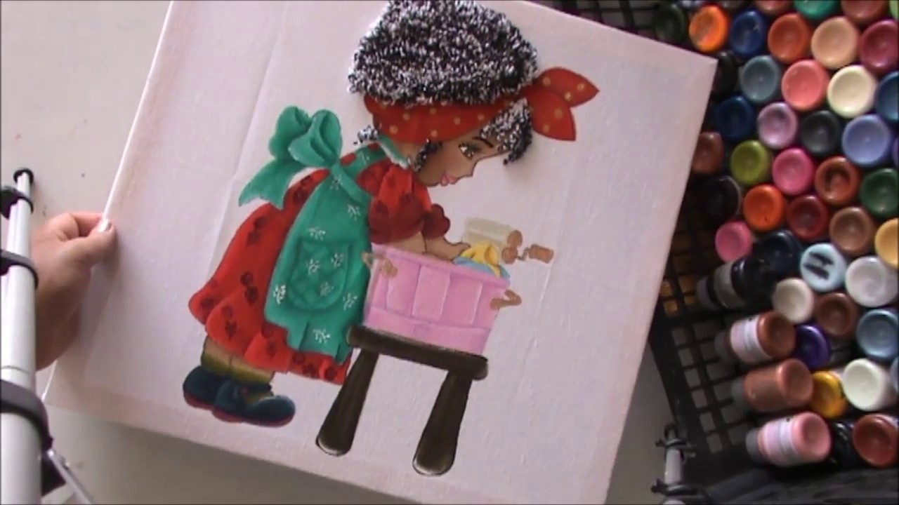 Pintando cuadro en tela niña negrita bordado pika pika